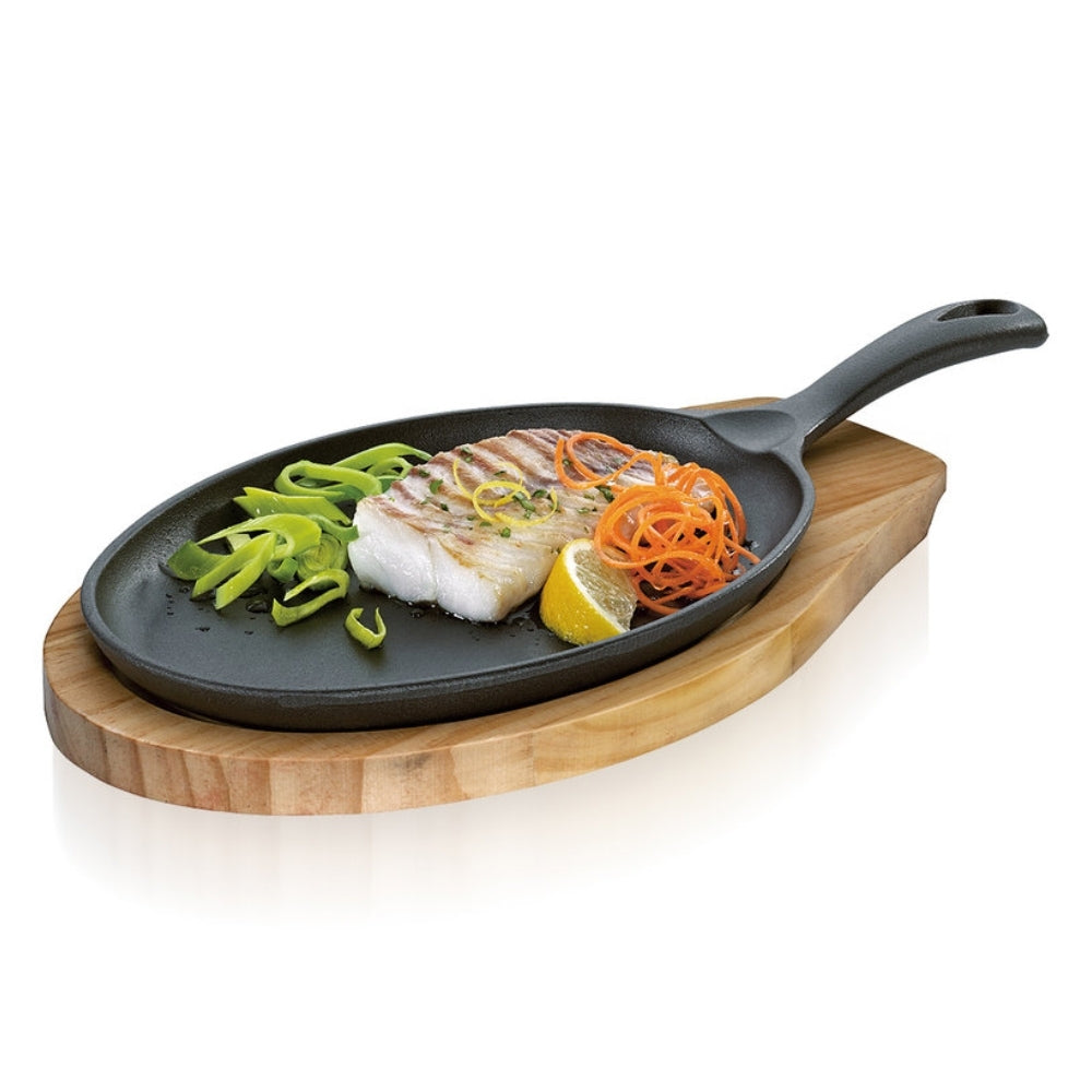 Cast Iron Fajita Skillet with Wooden Base