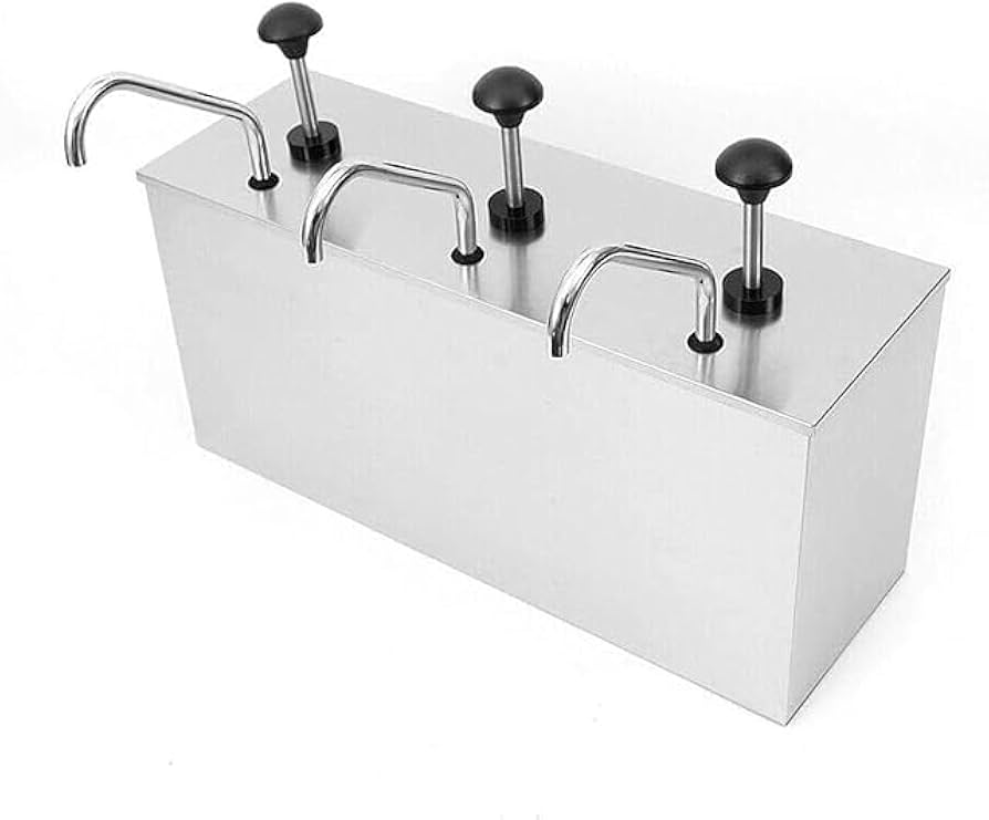 stainless steel sauce dispenser with three pumps