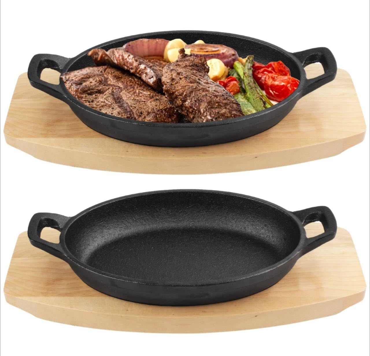 Cast Iron Fajita Skillet with Wooden Base