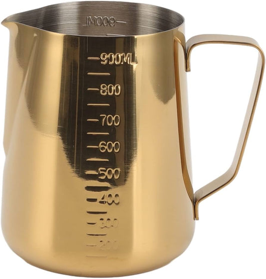 إبريق رغوة الحليب من الفولاذ المقاوم للصدأ (ذهبي) (900 مل)