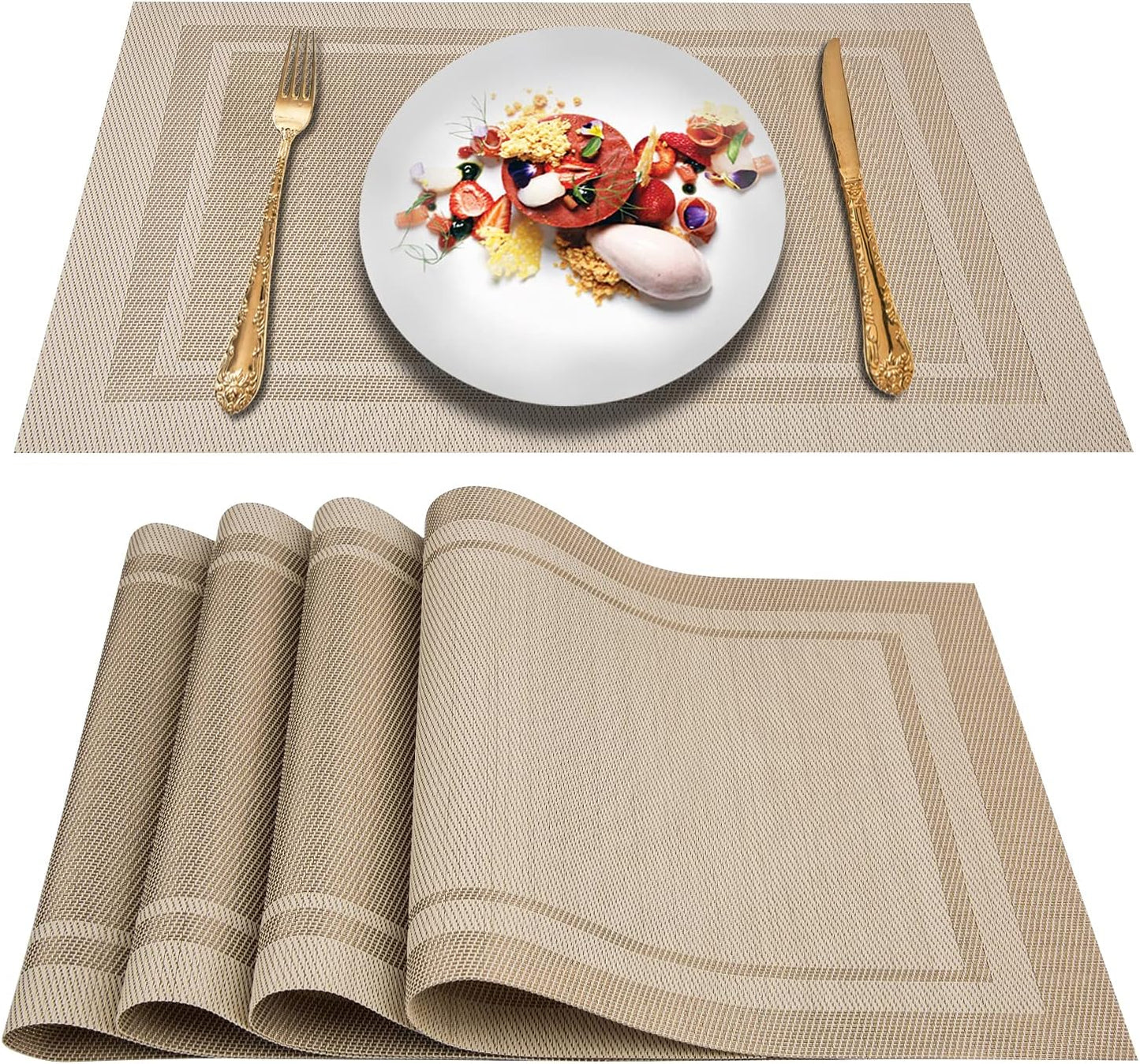   beige rectangular PVC placemat