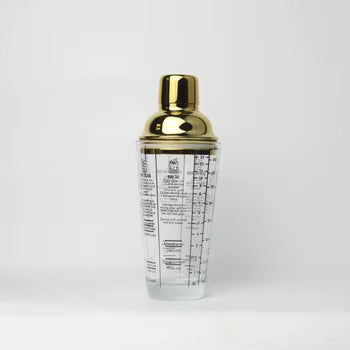 شيكر كوكتيل زجاج بغطاء ستانلس ستيل ذهبي 