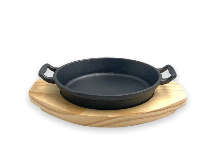 Cast Iron Fajita Skillet with Wooden Base